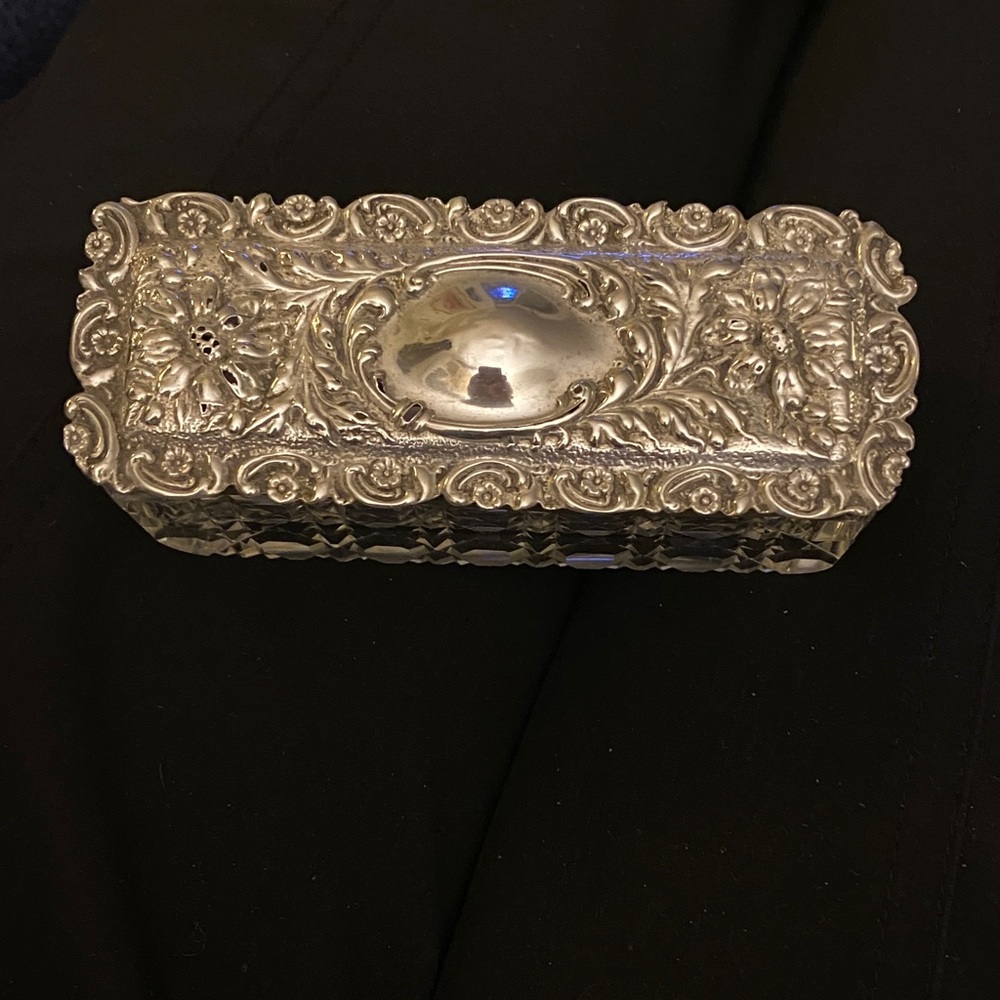 Antique English Silver & Hobnail Cut Crystal Trinket Box